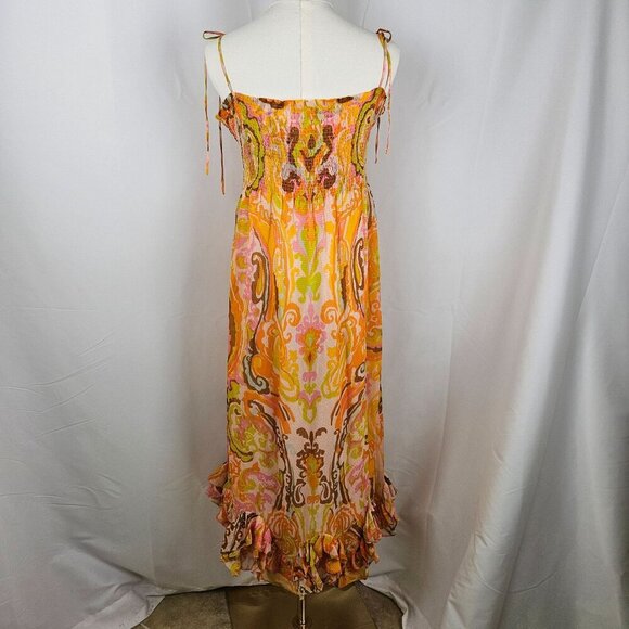 J.Crew Collection Silk Maxi Dress Large Smocked, Tie Straps & Ruffle Hem Yellow - Picture 4 of 9